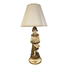 Mid 20th Century Ceramic + Metal Dutch Girl Base Table Lamp