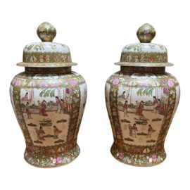 Vintage Large Chinoiserie Ginger Jars - a Pair