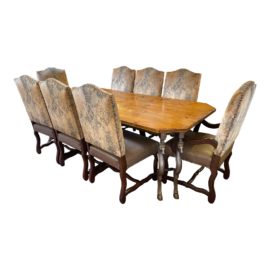 Custom Bronze Double Horse Leg Dining Table + Custom Louis XIV Style Dining Chairs - Set of 9. Original Price: $16,000