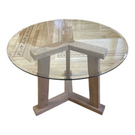 Crate & Barrel Teak + Glass Round Table