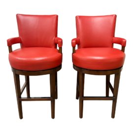 Wheeler Design Group Custom Leather Swivel Bar Stools - a Pair- a Pair. Original Price: $7,000
