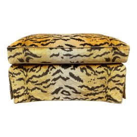 Custom Design Lee Jofa Tiger Oro Silk Ottoman. Original Price: $7,000