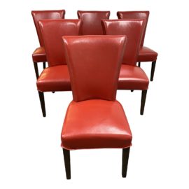 Bentley Red Faux Leather Side Dining Chairs - Set of Six. Original Price: $1,500