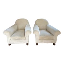 Custom Design Cream Velvet Barrel Club Chairs - a Pair