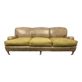 Late 20th Century Highland House Custom Rolled Arm Contrasting Leather + Suede Sofa