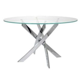 Bontempi Casa Barone Glass + Chrome Sabre Dining Table. Original Price: $2,700