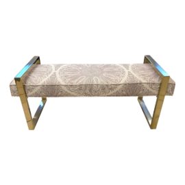 Bernhardt Brushed Brass + Paisley Fabric Jet Set Bench