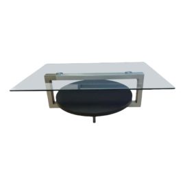 Modern Glass Top Metal + Wood Base Coffee Table. Original Price: $1,200