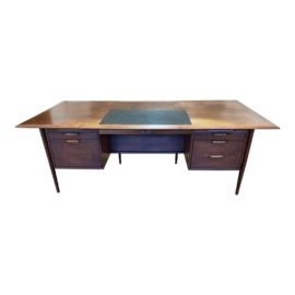 Mid 20th Century Alma Walnut + Mahogany Castilian Series Desk