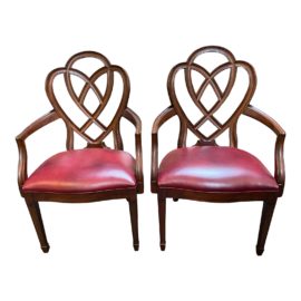 Ethan Allen Hepplewhite Ribbon Back Arm Chairs - a Pair