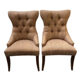 Lorts Custom Tufted High Back Arm Chairs, a Pair