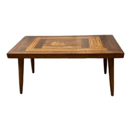 Early 20th Century Cribbage Board Inlaid Wood Game Table