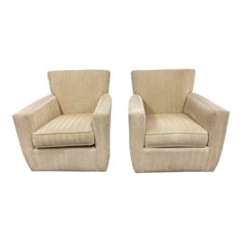 Crate & Barrel Micro Fiber Herringbone Swivel Glider Chairs - a Pair