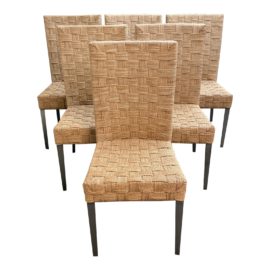The Gardener Furniture Steel + Woven Rope Dining Chairs, Set of Six