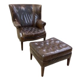 Restoration Hardware Leather Drake Chair + Ottoman