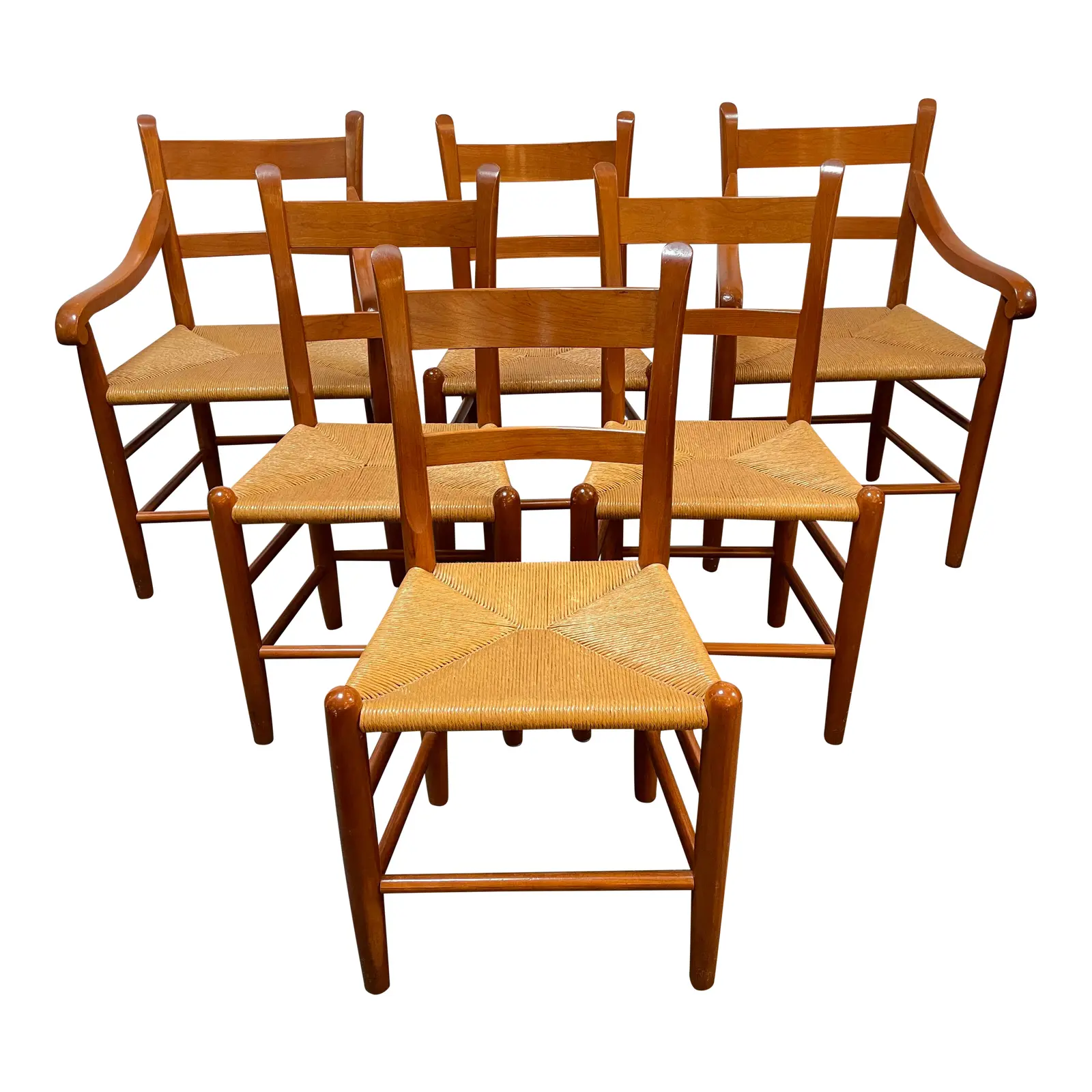 Charles Webb Rush Caned Back Dining Chairs - Set of Six