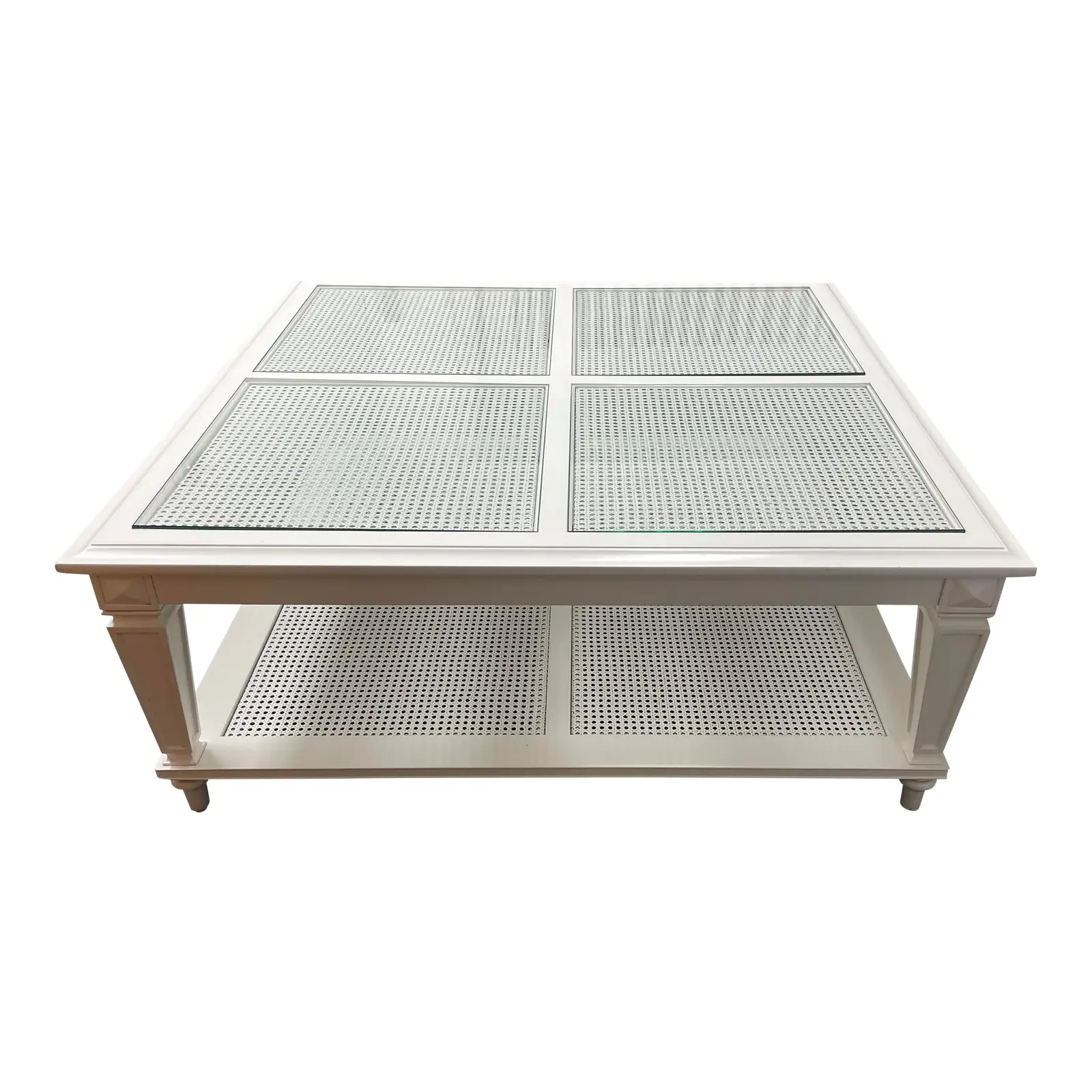 Custom Design Caned + Glass Coffee Table