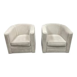 Contemporary Micro Fiber Cream Swivel Chairs - a Pair