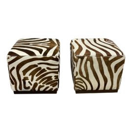 William Sonoma Robertson Cube Zebra Ottomans - a Pair. Original Price: $2,390