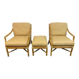 McGuire Target Back Arm Chairs + Ottoman, a Pair