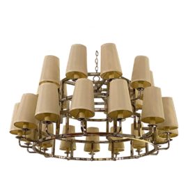 Jonathan Adler Double Ring Polished Nickel 25-Light Chandelier. Original Price: $2,300