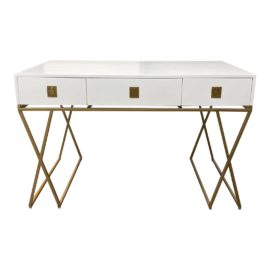 Westeria Alton Trestle White + Gold Finish Desk. Original Price: $1,700