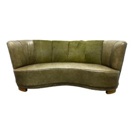 Vintage Grindhouse Danish Banana Green Hide + Leather Sofa