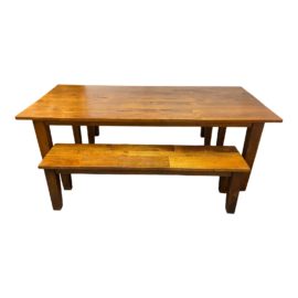 Crate & Barrel Basque Honey Table + Two Benches. Original Price: $2,000