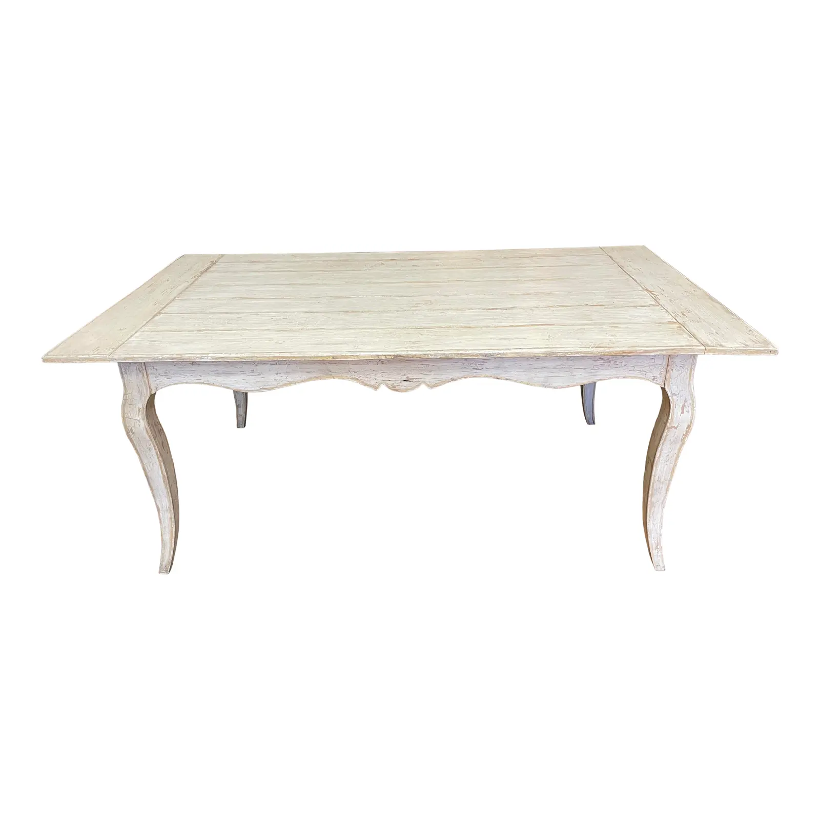 Late 20th Century Reproduction French Antique Farm Table + Gold Motif Finish. Original Price: $1,900