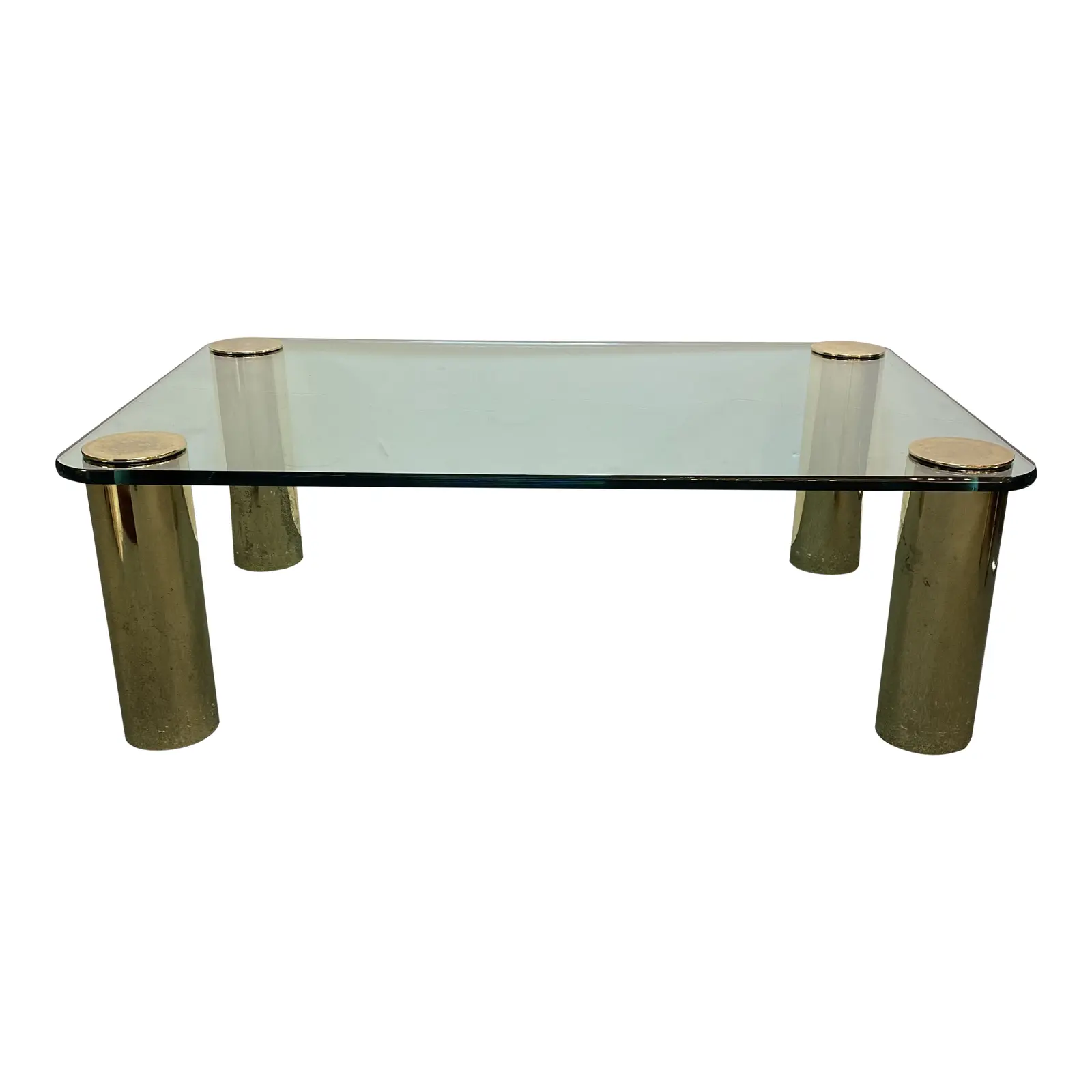 Late 20th Century "Pace" Style Brass + Glass Coffee Table