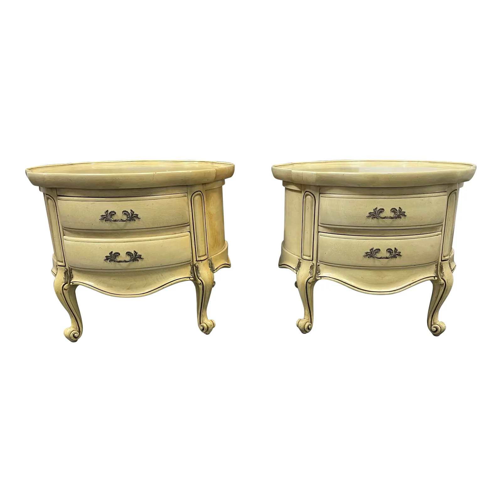 Gordons Inc. Cream Baroque Style Side Tables/ Nightstands - a Pair