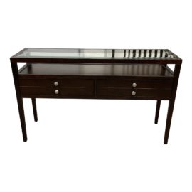 Mahagony Finish + Glass Shelf Storage Console