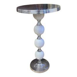 Porcelain Spherical Pedestal Oiled Chrome Bar Table