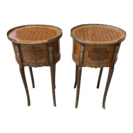Mid 20th Century Louis XVI Style Brass Tray Top Side Table - a Pair