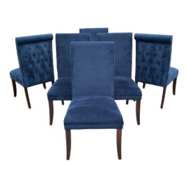 Early 21 Century Blue Tufted Micro Fiber Dining Chairs - Set of Six