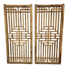 Early 20th Century Asian Decorative Elm Panels - a Pair