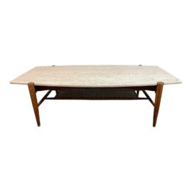 Mid 20th Century Folke Ohlsson Dux of Swedon Teak + Travertine Coffee Table