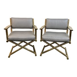 Restoration Hardware Modern Altman Leather + Brass Director's Chairs, a Pair. Original Price: $5,590