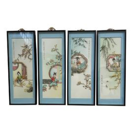 Mid 20th Century Asian Enamel Three Dimensional Shadow Box Panels - Set of Four