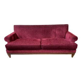 Bernhardt Flair Collection Rolled Arm Burgundy Chenille Sofa