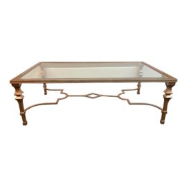 Rustic European Rosegold Patina Metal + Glass Coffee Table