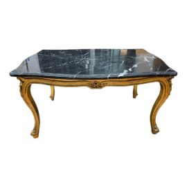 Late 20th Century Marble Top Gold Gilt Frame Coffee Table