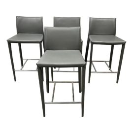 Room & Board Grey Leather Counter Stool - Set of Four