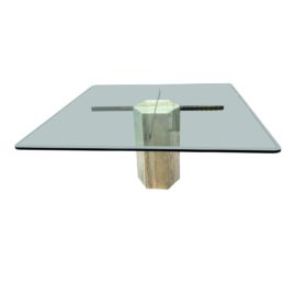 Late 20th Century Artedi Marble + Brass Glass Table