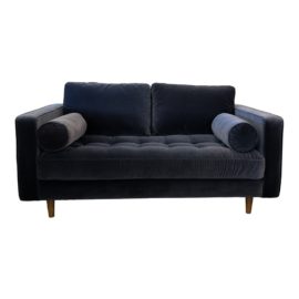 Custom Blue Velvet Tufted Loveseat. Original Price: $1,800