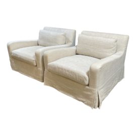 Restoration Hardware Belgian Slope Arm Slipcovered Chairs, a Luxe Pair. Original Price: $5,790