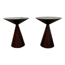 Crate & Barrel Mahogany Pawn Side Tables - a Pair