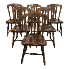 Late 20th Century Ethan Allen Antique Pine Old Tavern Dining Chairs - Set of Six