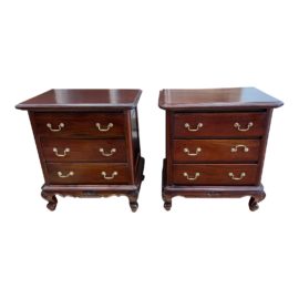 Late 20th Century English Traditional Three Drawer Nightstands - a Pair