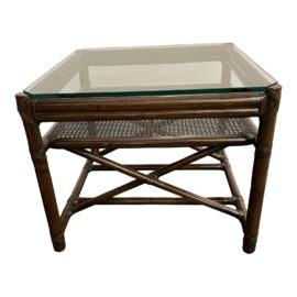 Late 20th Century Bamboo + Cane Coffee Table